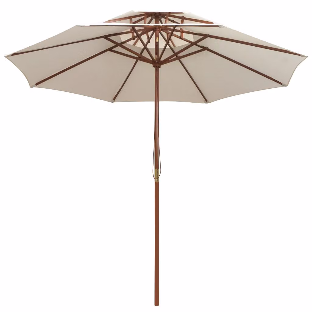 vidaXL Ombrellone doppio 270×270 cm palo in legno bianco crema