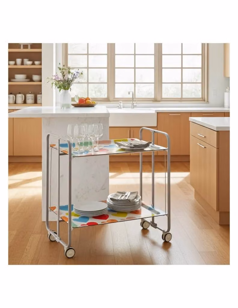 Carrello da cucina pieghevole DON HIERRO grigio con 2 ripiani e ruote L 72,0 cm x P 43,0 cm x H 66,0 cm – 2