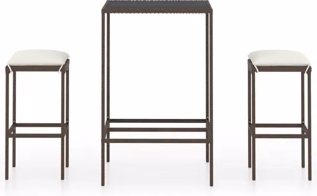 Set Bar da Giardino 3 pz | Set Salotto da Giardino con Cuscini Polyrattan Marrone