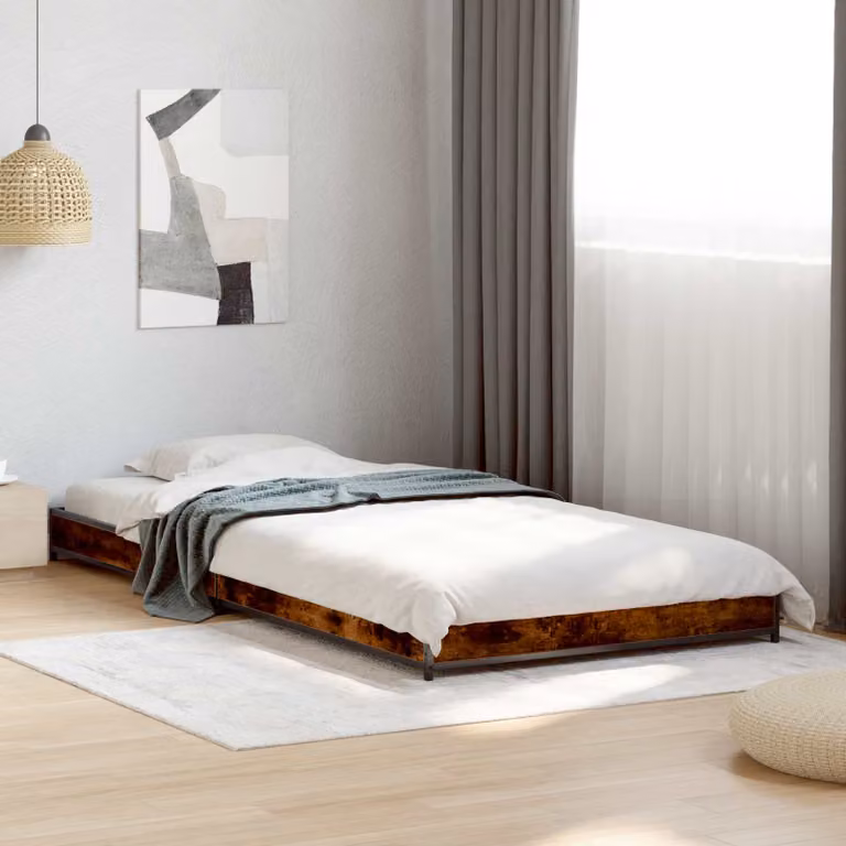 Struttura del letto moderna vidaXL in legno e metallo, Rovere Fumo e Nero, L 80 x P 200 cm, H 83 cm