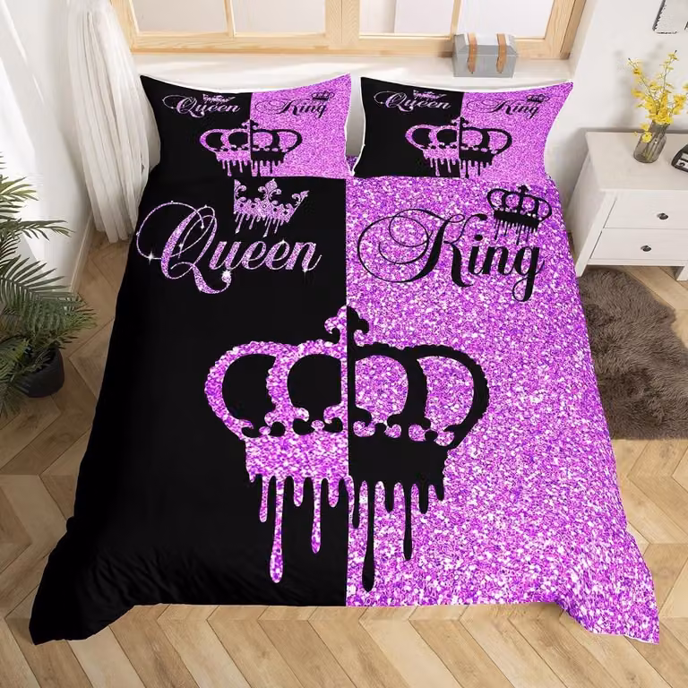 Solidchoice - Set di lenzuola e copripiumino moderni per giovani, nei colori nero e viola