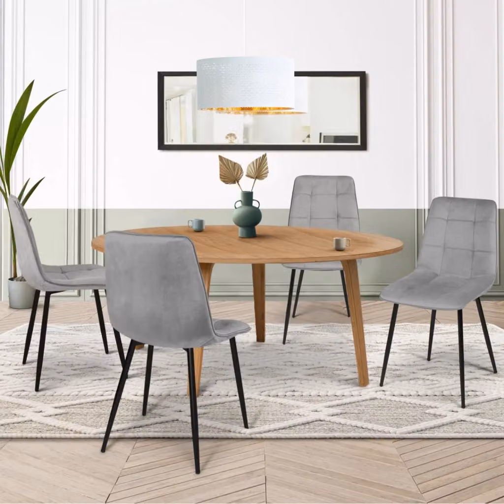 Set di 4 sedie da pranzo MILA IDMarket in velluto grigio chiaro con struttura in metallo – 2