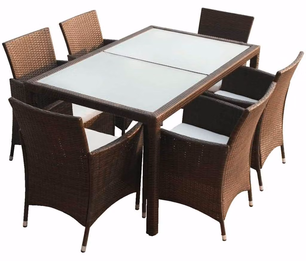 Set da giardino per 7 persone - Rattan sintetico marrone - Tavolo da 150 cm - 6 sedie - Set da salotto per esterni