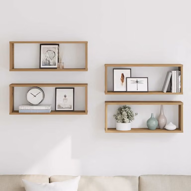 Set di 4 mensole a cubo vidaXL da parete in legno marrone, design moderno per soggiorno e camera da letto, L 30 x P 15 x H 30 cm