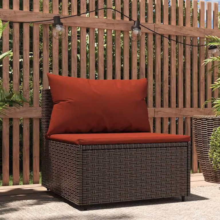 vidaXL Divano Centrale da Giardino in Polyrattan Marrone con Cuscini
