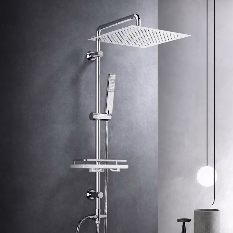 Set doccia con ripiano, acciaio inossidabile, 30x30 cm, cromato