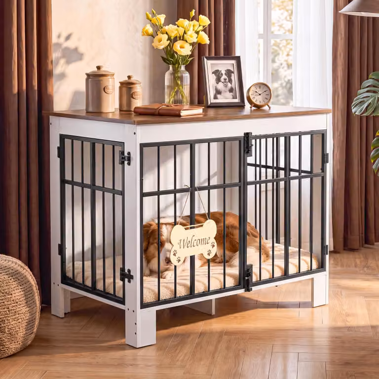 Gabbia per cani DWVO, design a 2 porte, aspetto legno, dimensioni 85 x 55 x 70 cm