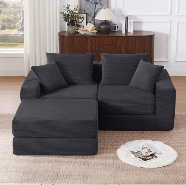 Divano modulare 187x96x80 cm in tessuto grigio scuro, convertibile, per spazi piccoli –