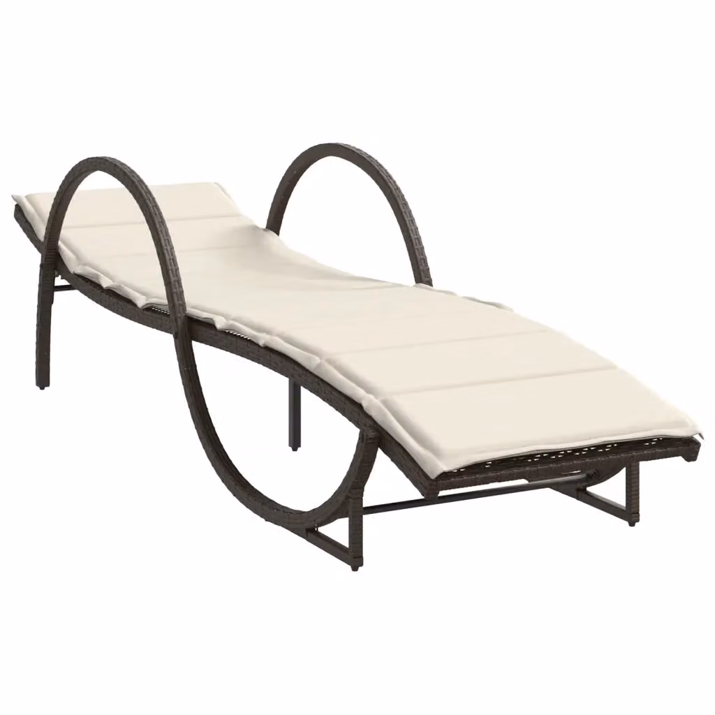 Lettino Prendisole vidaXL in Polyrattan Marrone e Bianco con Cuscino Impermeabile e Poggiatesta Regolabile L/P/H: 199 x 60 x 42 cm – 2