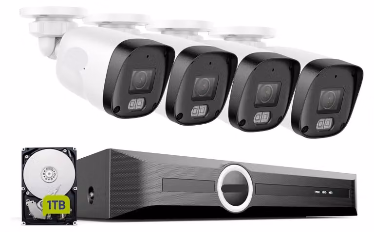 Kit di telecamere di sicurezza - Sistema di telecamere IP - Sistema NVR - Telecamera a cupola - Telecamera bullet - 4 telecamere PoE da 3MP