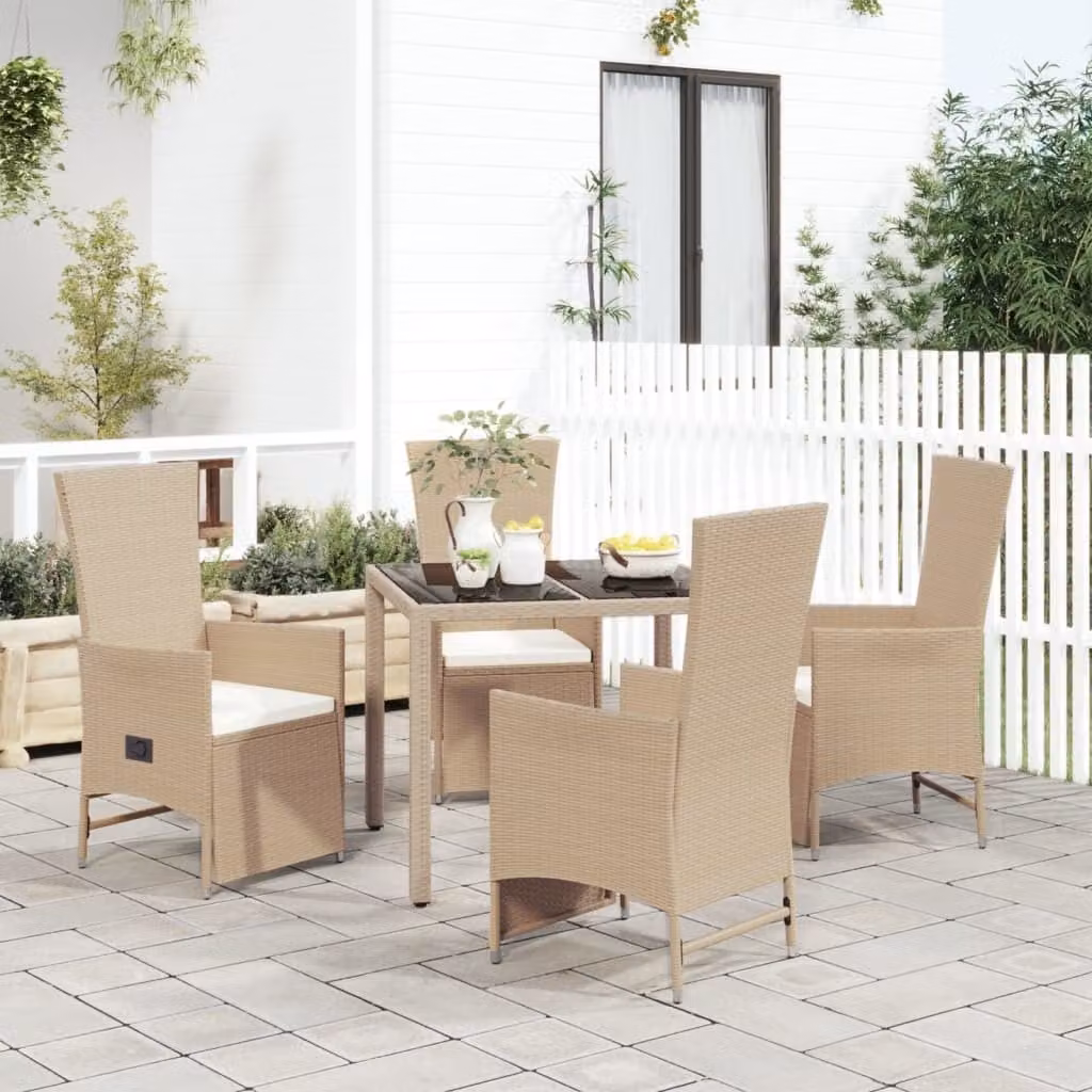 The Living Store Set da pranzo da giardino 5 pezzi con cuscini Beige poly rattan