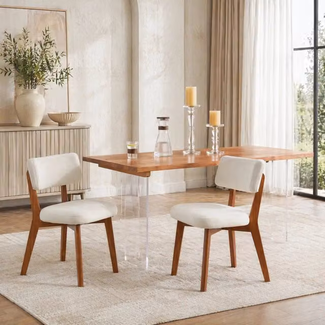 Set di 2 sedie da pranzo imbottite MIVRAY in tessuto beige con gambe in legno, ideali per ufficio o casa, H 77 x L 54,5 x P 47 cm