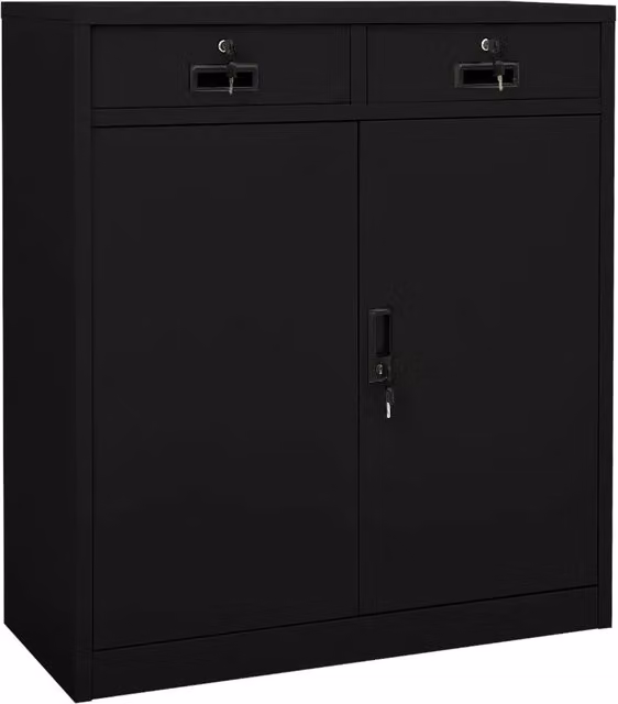 Armadio da ufficio con 2 ripiani regolabili porta documenti 90 x 40 x 102 cm in acciaio nero 02_0046909