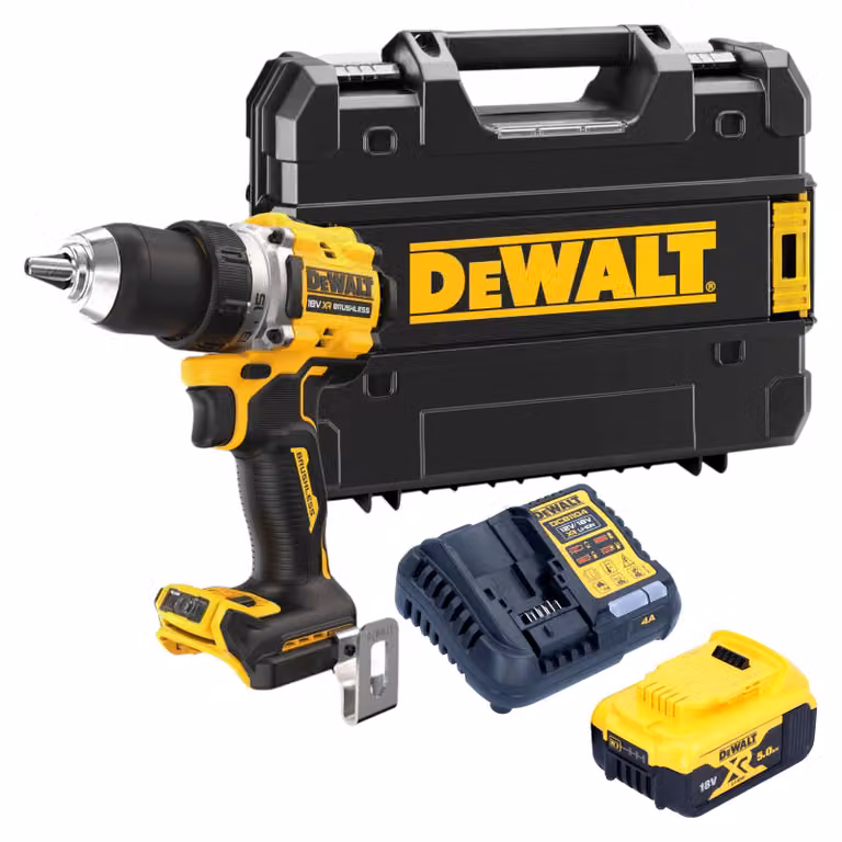 Trapano avvitatore a batteria DeWalt DCD 800 P1T 18 V 90 Nm senza spazzole + 1x batteria ricaricabile 5,0 Ah + caricatore + TSTAK