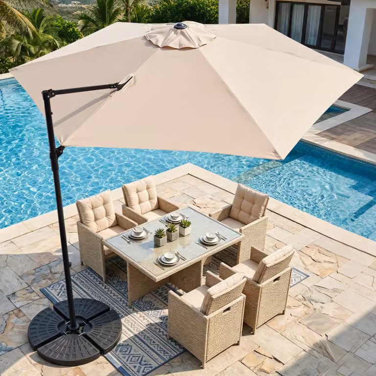 Ombrellone da giardino Costway con rotazione a 360 gradi, struttura in metallo e copertura in poliestere, Beige, 3 x 3 m