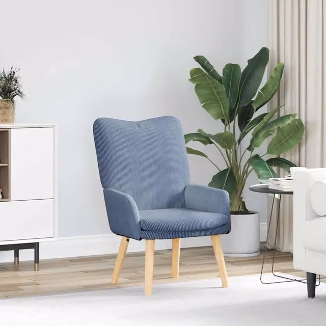 Poltrona relax moderna in tessuto blu con braccioli e struttura in legno, L: 63 cm, P: 67 cm, H: 94 cm