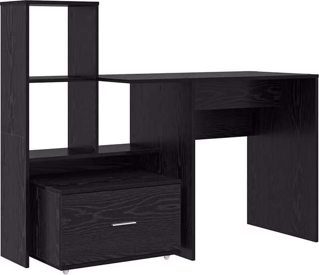 Scrivania moderna in legno Rovere e Nero L: 131,5 cm, P: 50 cm, H: 106,5 cm – 1