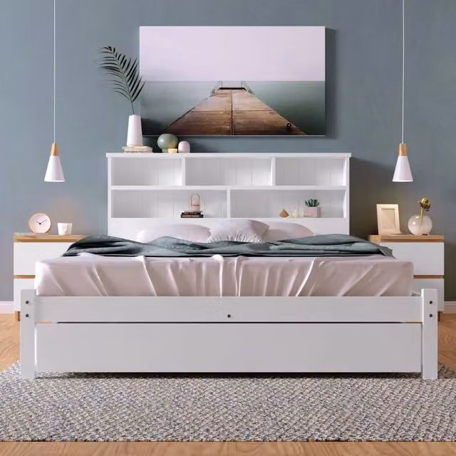 letto matrimoniale in legno massello bianco 150 x 219 cm