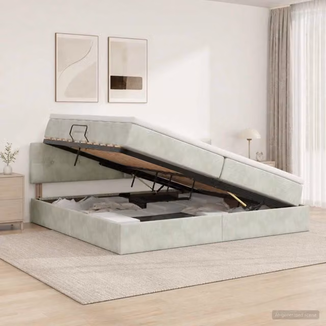 Letto con Contenitore Moderno vidaXL in Velluto Grigio e Bianco L/P: 200 x 200 cm – 1