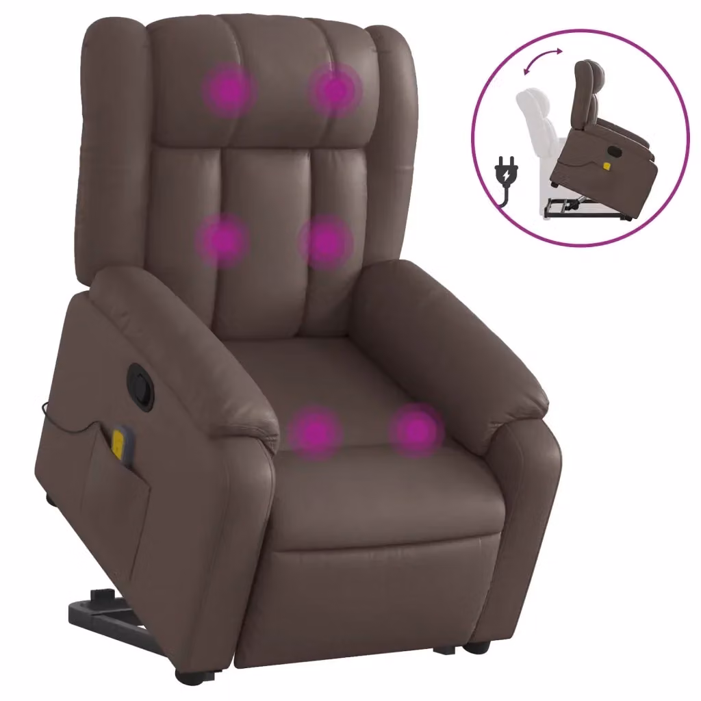 vidaXL Poltrona Alzapersona Reclinabile con Assistenza Elettrica in Similpelle Marrone – 2