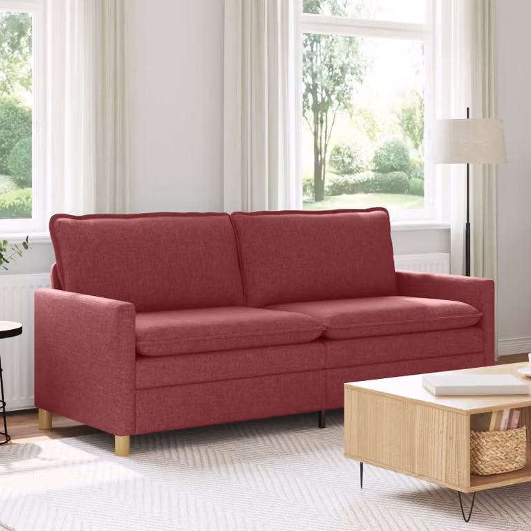 Divano a 3 posti vidaXL in tessuto rosso vino con struttura in metallo, L: 196 cm, P: 81 cm, H: 87,5 cm