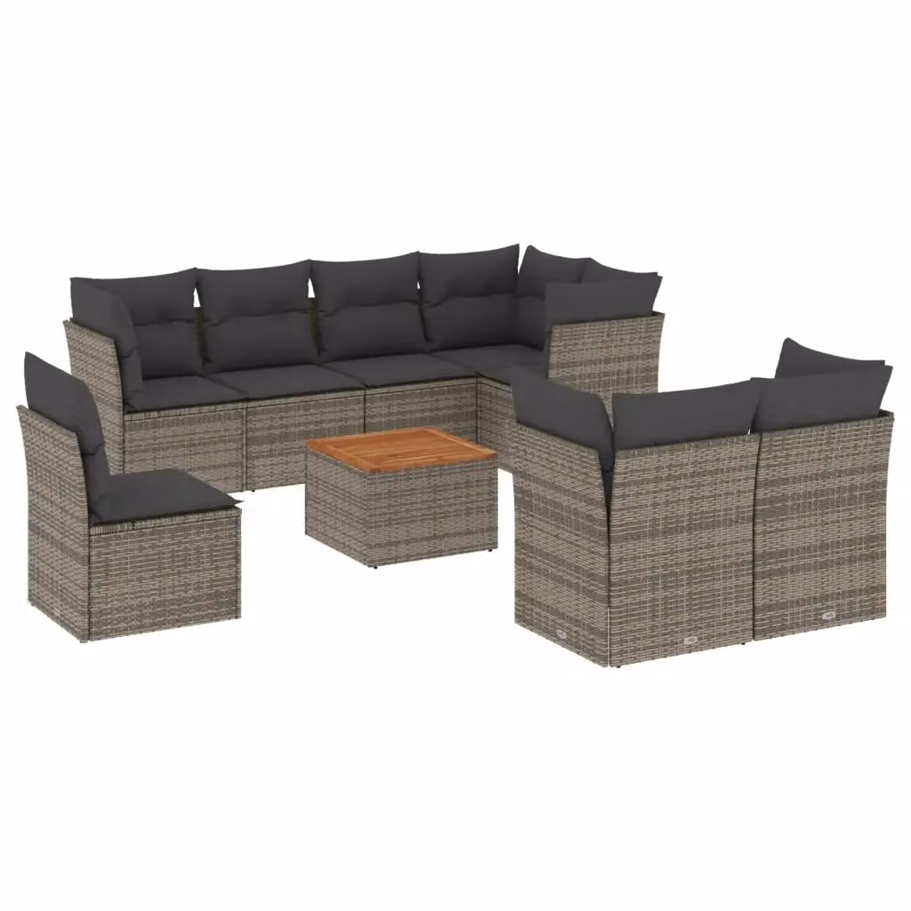 vidaXL Set Divano da Giardino a L in Polyrattan Grigio con Cuscini e Tavolino da Esterno – 2