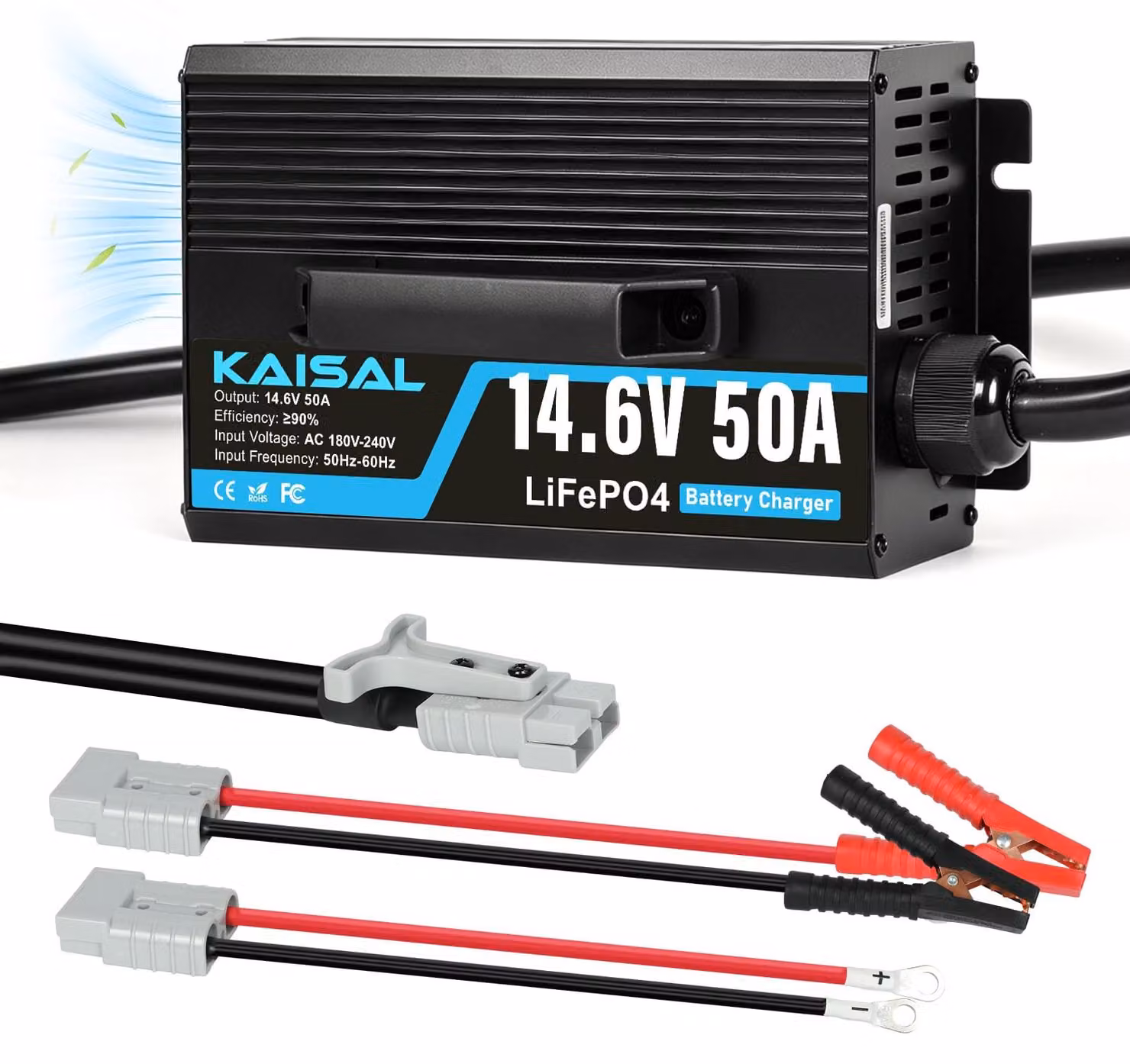 Caricabatterie al litio Acculader - 14,6 V, 50 A - Potenza: 750 W - Alluminio nero
