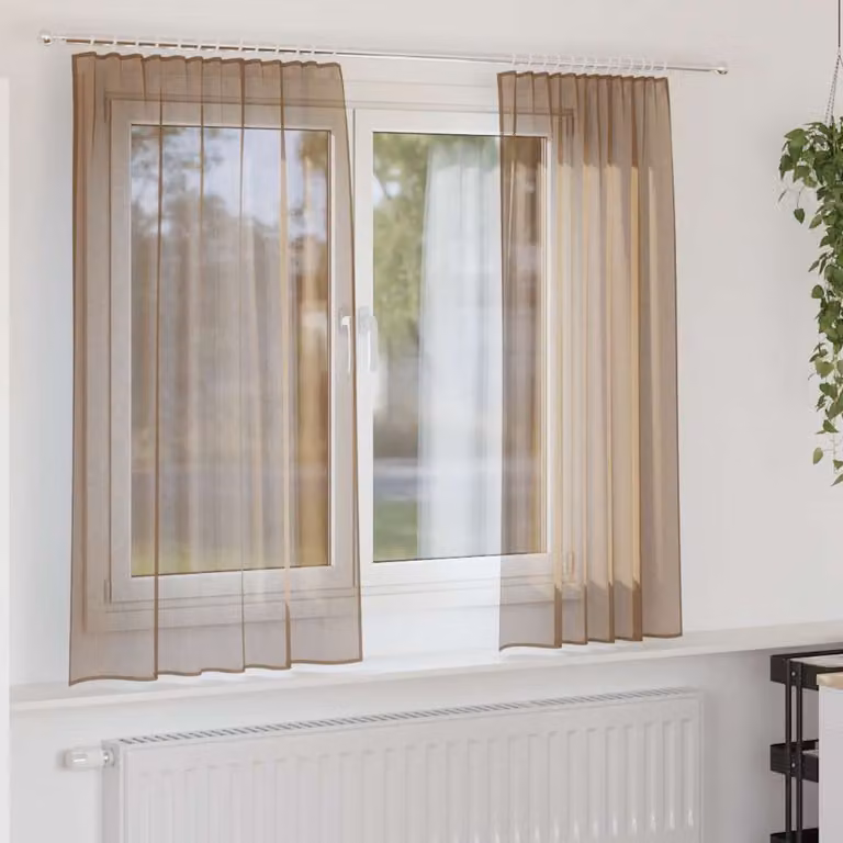 Set di 2 tende in voile semi-trasparenti vidaXL con tasche per asta, marrone, L: 140 cm