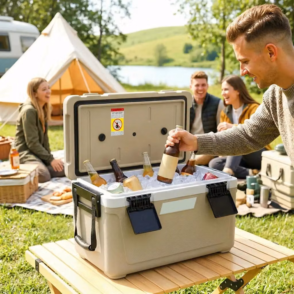 Box Frigo Portatile Outsunny con Maniglia in HDPE e Schiuma PU, L: 66,6 cm, P: 38,5 cm, H: 40 cm, Capacità 42,6L, Colore Marrone, Nero, Beige – 2