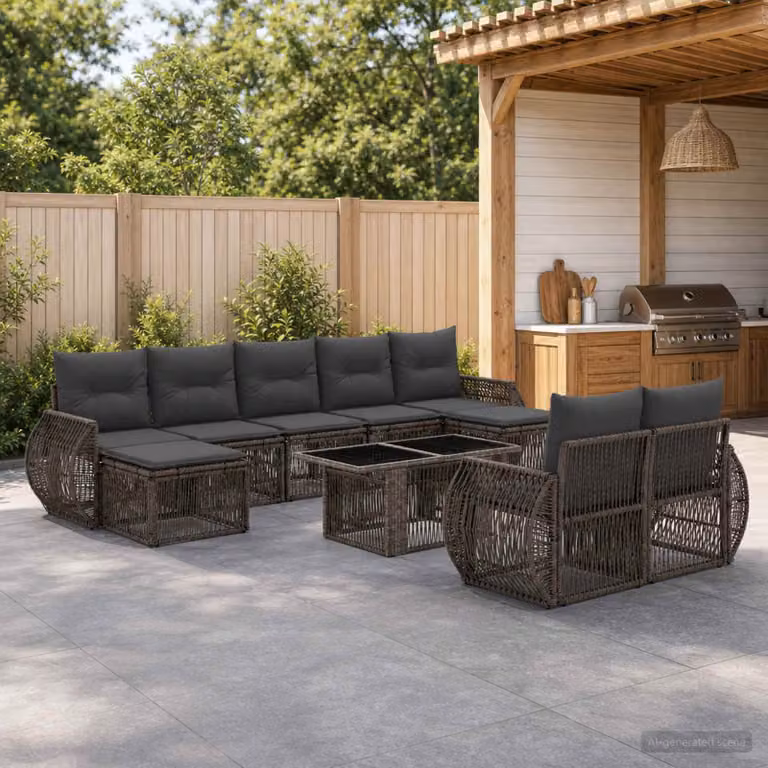 Set Divano da Giardino vidaXL 10 Pezzi a Forma di U in Polyrattan Grigio e Antracite con Cuscini e Tavolino