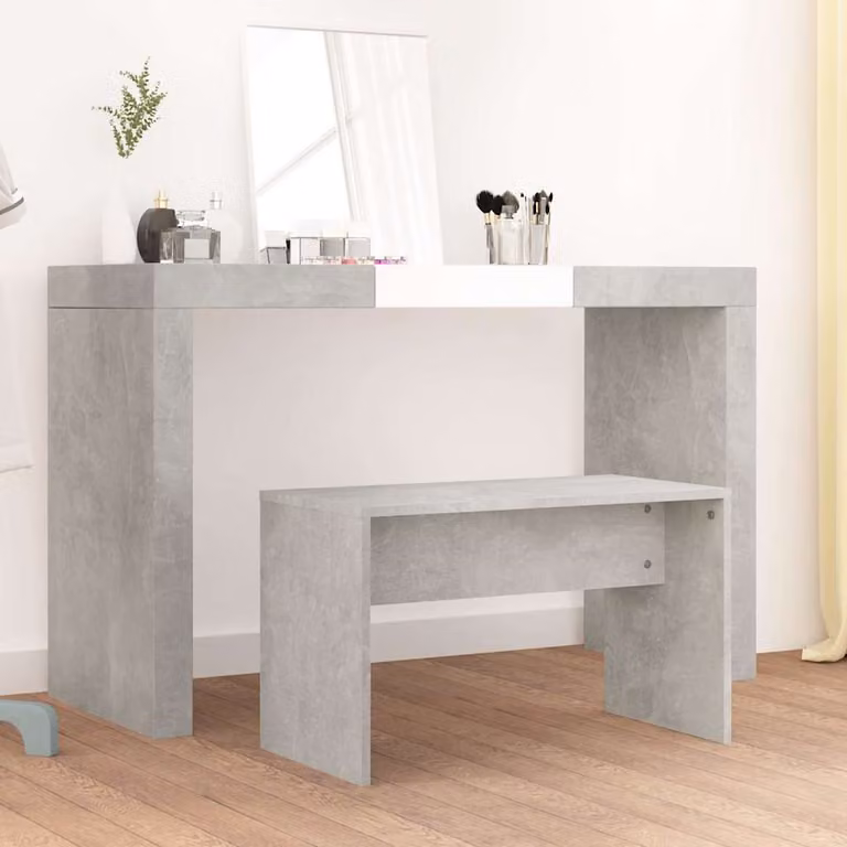 Sgabello Toeletta vidaXL in Legno Multistrato Grigio Cemento L 70 cm x P 35 cm x H 45 cm