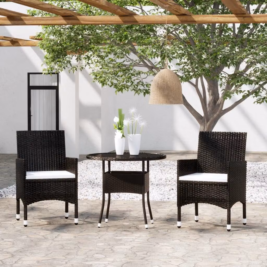 Maison Exclusive - Set da pranzo da giardino a 3 pezzi in rattan sintetico nero