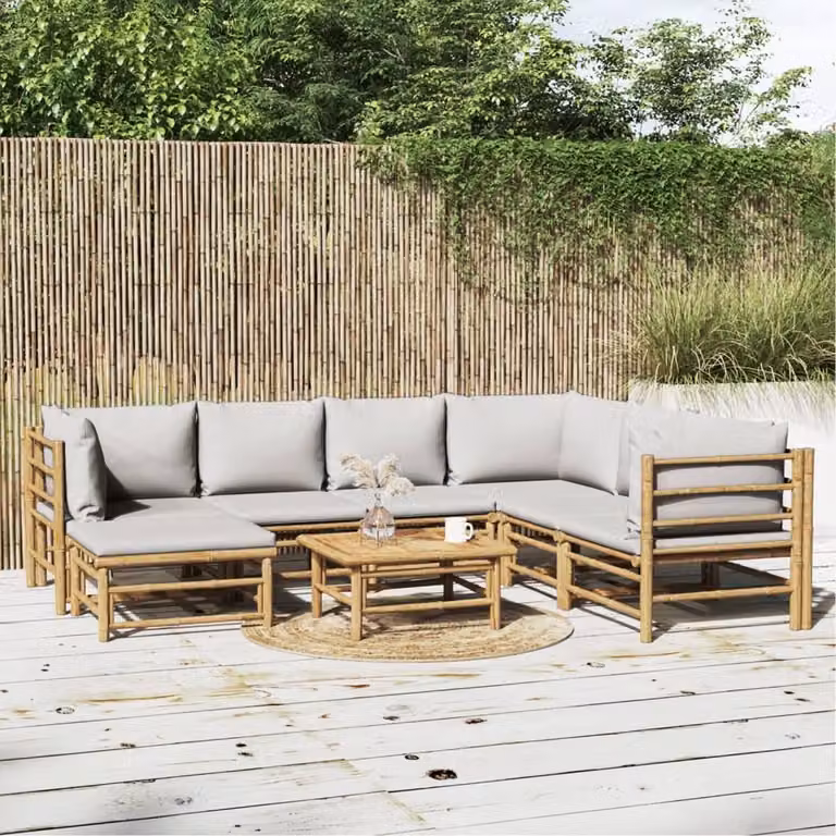 Maison Exclusive - Set da giardino da 8 pezzi con cuscini, grigio chiaro, bambù