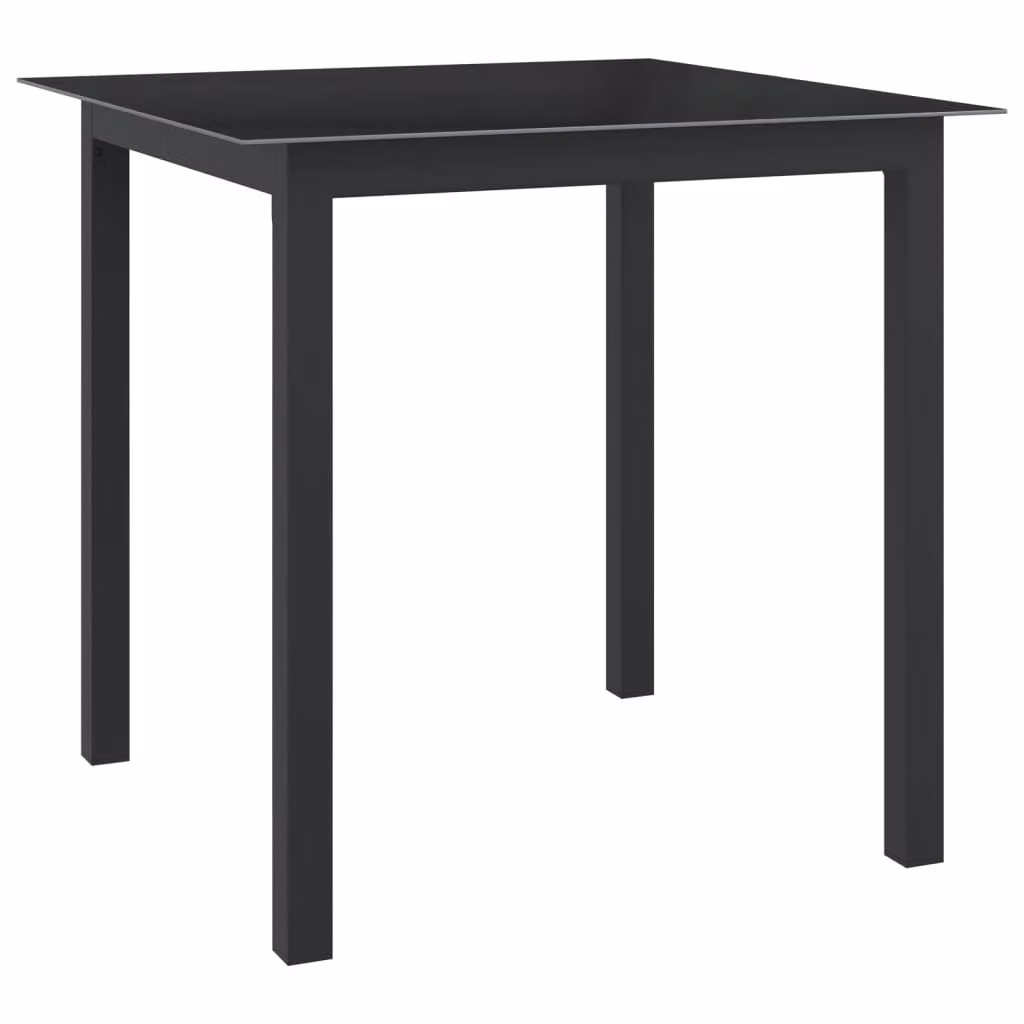 The Living Store tavolo da giardino nero 80x80x74 cm in alluminio e vetro