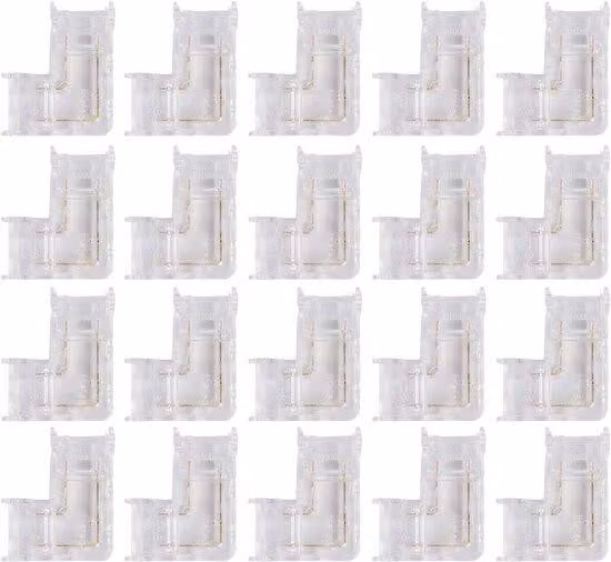 Elementi luminosi verdi - 20 connettori trasparenti a forma di L per striscia LED COB da 8 mm con connettore a 2 poli