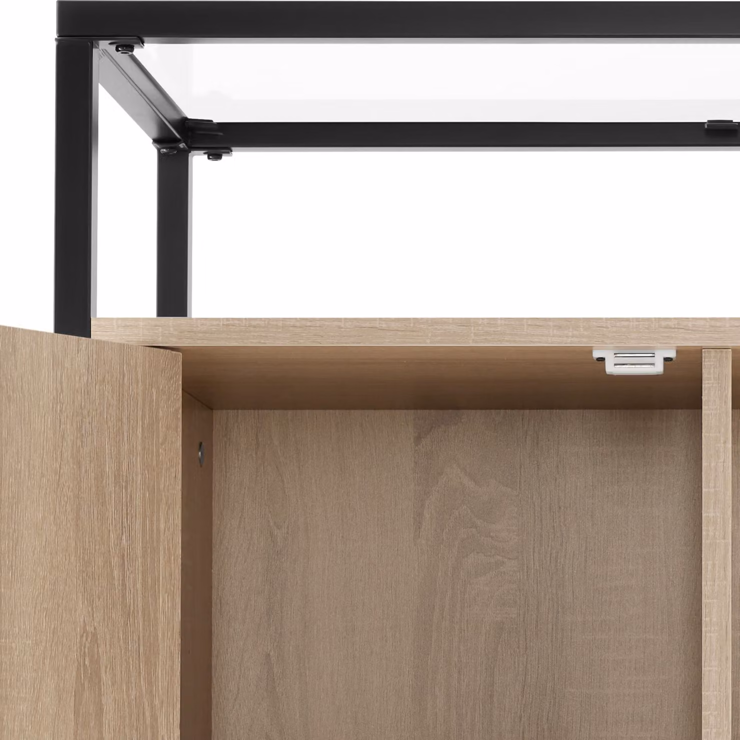 Cassettone Conventry TecTake in stile industriale con top in vetro, colore rovere e beige, L: 70 cm, P: 38 cm, H: 80,5 cm – 1