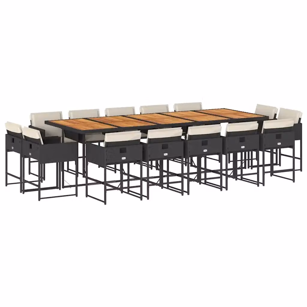 Set da pranzo da giardino vidaXL in polyrattan e legno di acacia con 15 pezzi e cuscini nero e bianco – 2