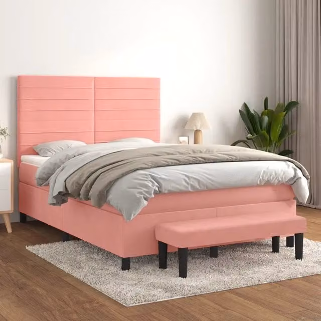 Giroletto a Molle con Materasso Rosa 140x190 cm in Velluto 3137904
