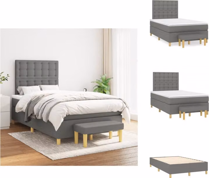 vidaXL Letto a molle con materasso in tessuto grigio scuro 120x200 cm - Letti e strutture letto
