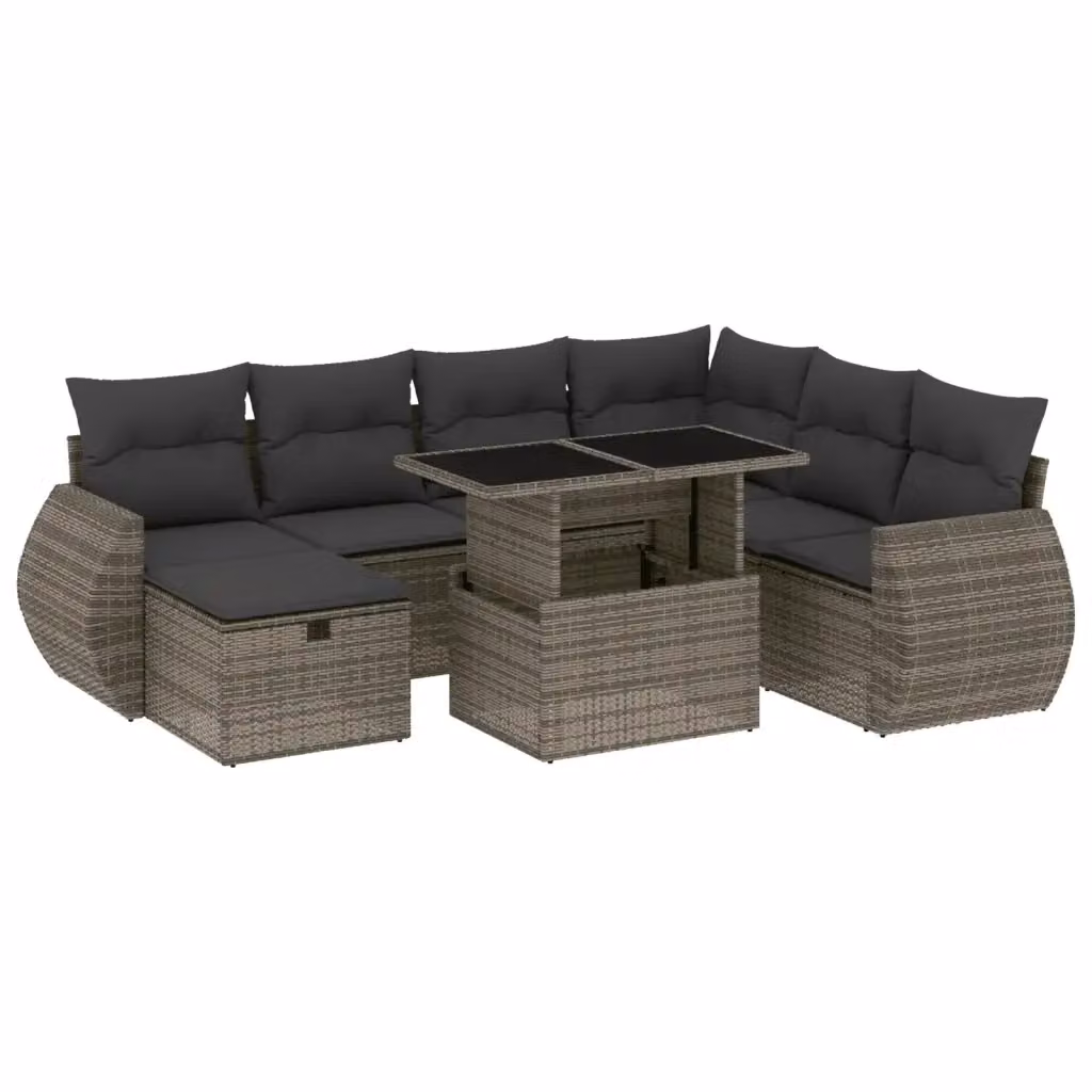 Set Divano da Giardino 8 pz vidaXL in Polyrattan Grigio con Cuscini e Tavolino – 2