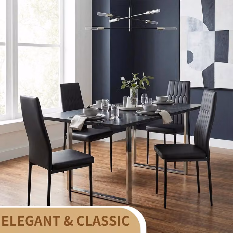 Sedie da pranzo moderne - Set da 4 - Rivestite in ecopelle, imbottite - Maniglia a forma di anello sullo schienale - Senza braccioli - 97x41x41 cm - Nero