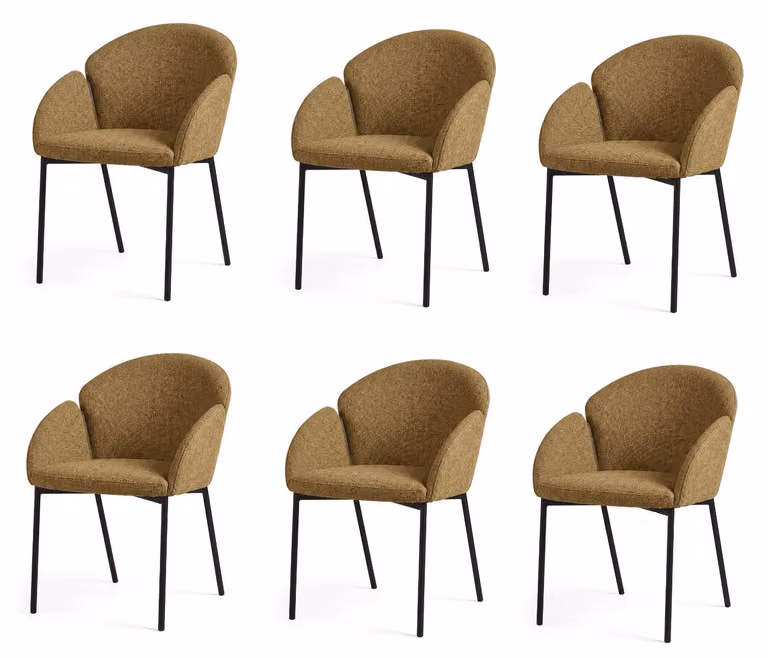 Set di 6 sedie da pranzo dal design elegante, colore giallo senape, tessuto