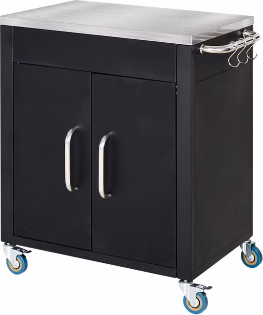 Carrello da cucina con ruote, carrello di servizio con armadietto e ganci, maniglie in acciaio inox, nero, 86x50x86,5 cm, per cucina e sala da pranzo