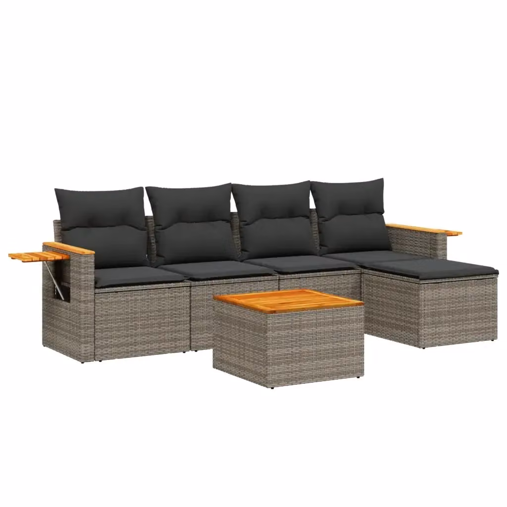 vidaXL Set Divano da Giardino 6 pz a L in Polyrattan Grigio con Cuscini e Tavolino da Caffè – 2