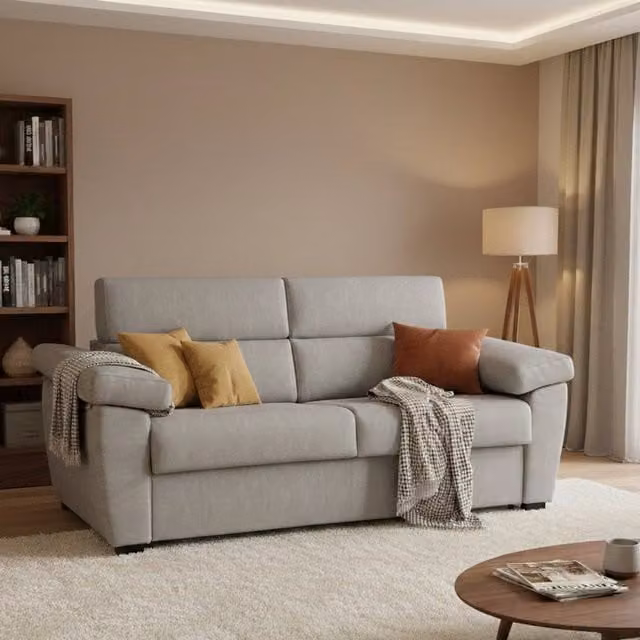 Pacecos Divano Letto 3 Posti Sfoderabile Made in Italy Beige L: 225 cm, P: 95 cm