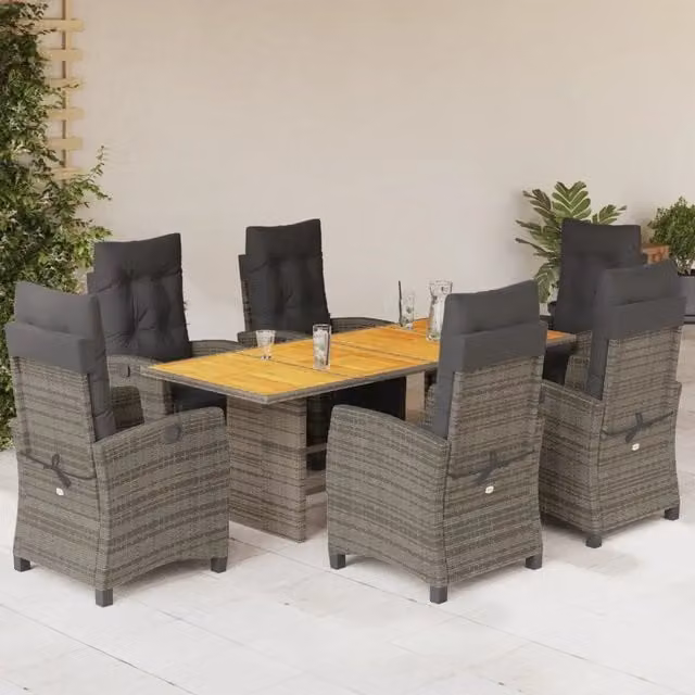 Set da pranzo da giardino vidaXL in polyrattan e legno di acacia grigio, 7 pezzi