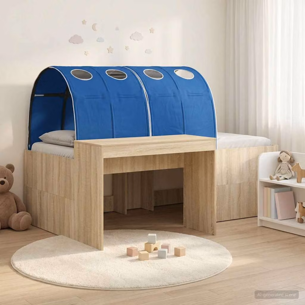 vidaXL Letto alto per bambini con scrivania 3 pz Rovere e Blu L: 193 cm, P: 120 cm, H: 133,5 cm