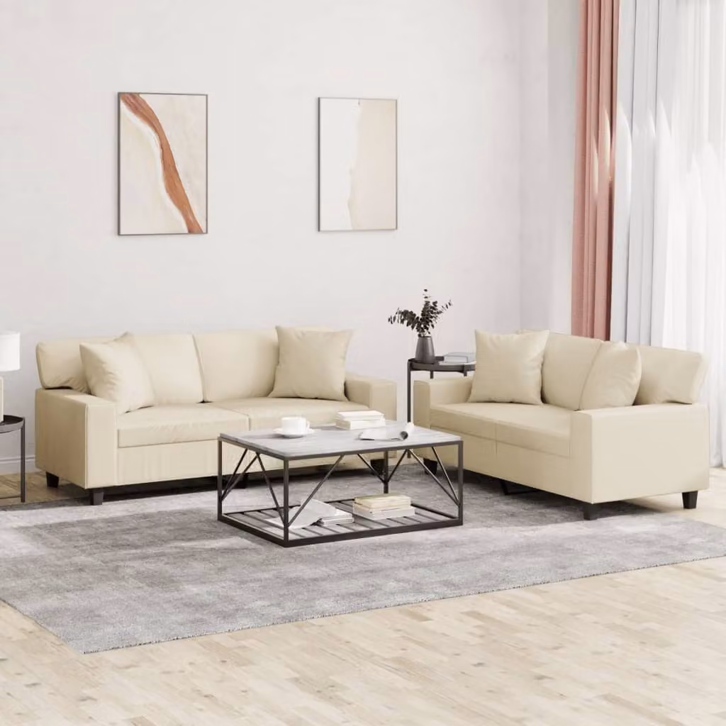 Maison Exclusive - Set divano a 2 posti con cuscini in ecopelle color crema
