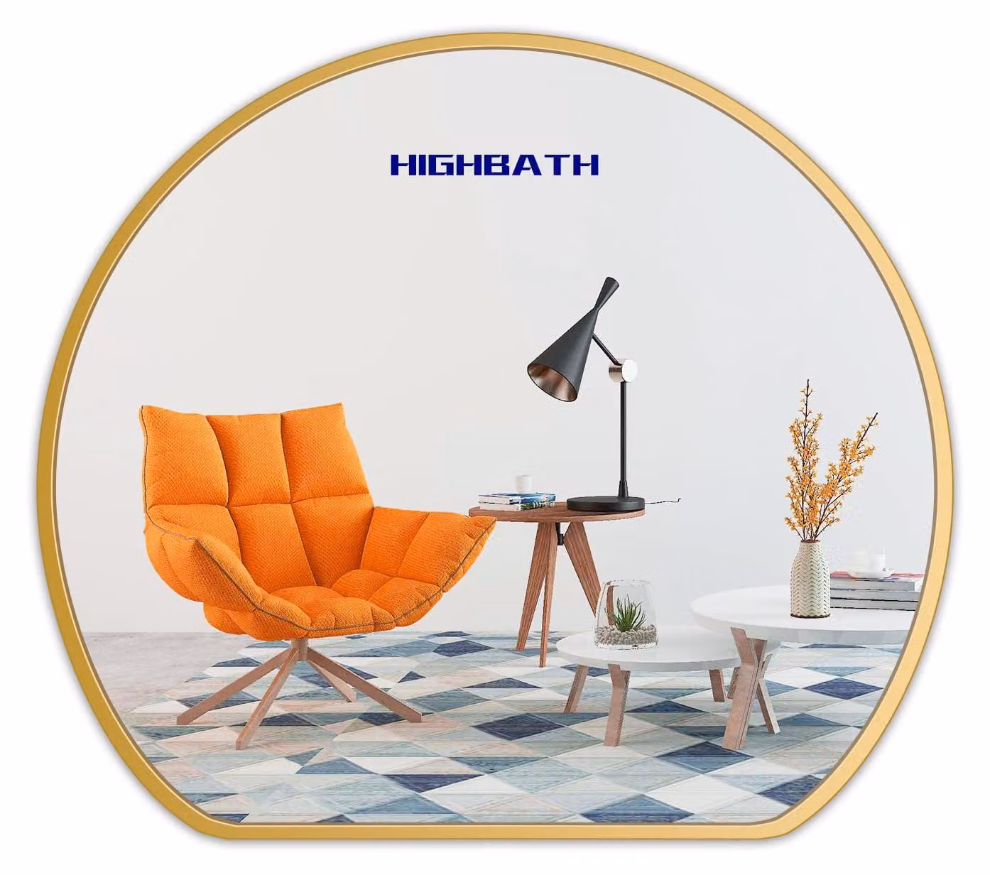 Specchio da parete a forma semicircolare, dorato, 60 cm, ideale per bagno e soggiorno