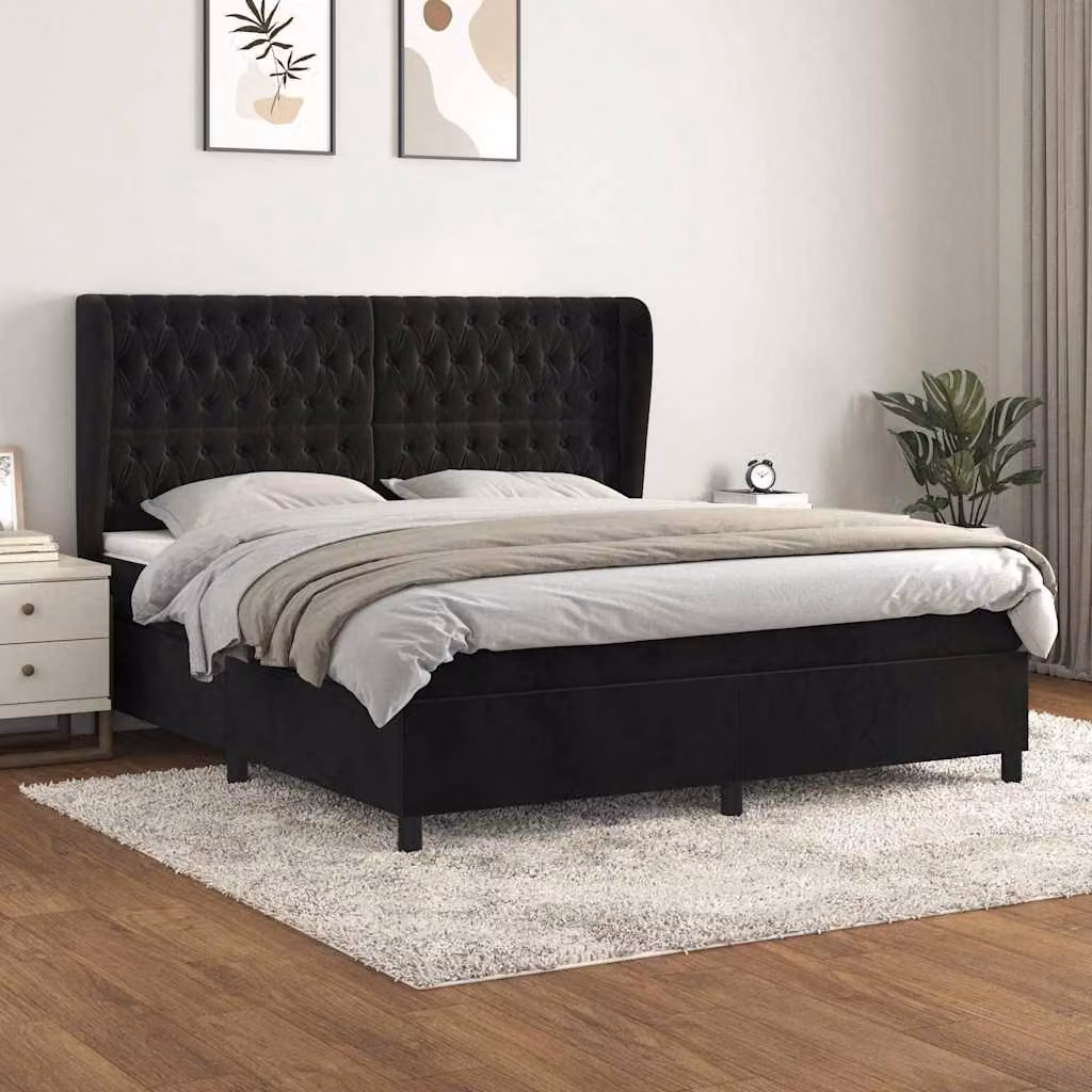 vidaXL Giroletto a Molle con Materasso in Velluto Nero L/P: 180 x 200 cm – 1